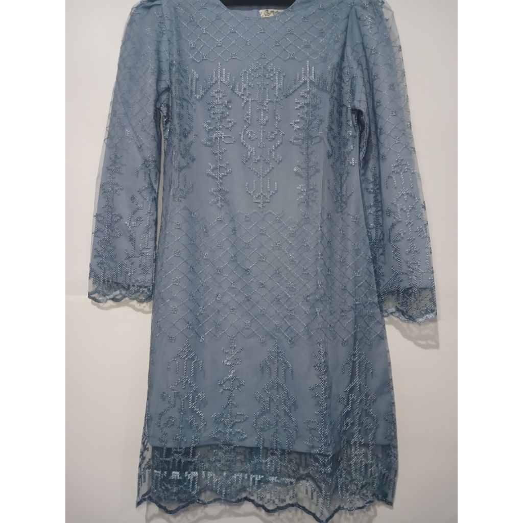 set baju kurung modern / baju kurung melayu /baju kurung malaysia warna blue denim