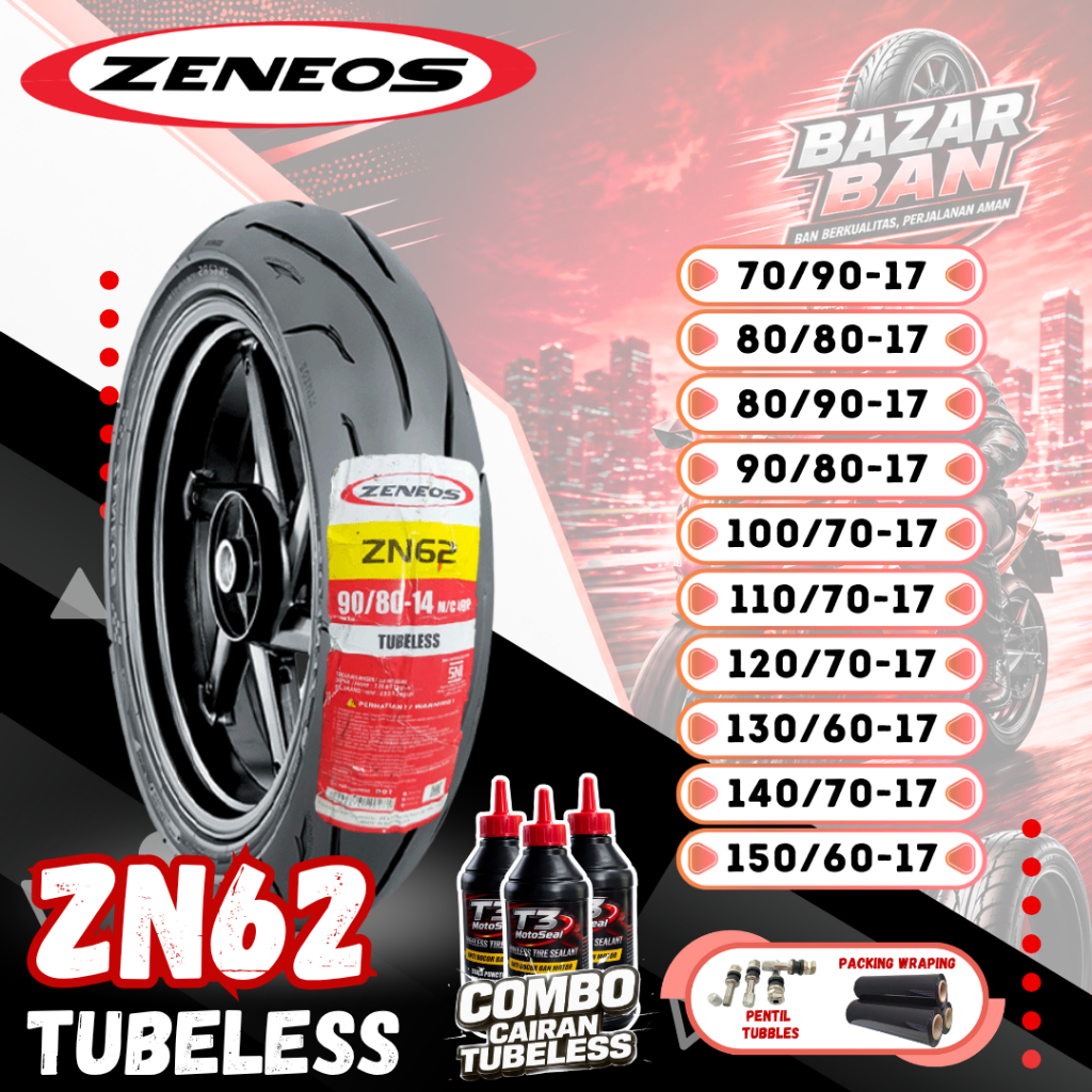 (PRODUKSI TERBARU) BAN ZENEOS ZN62 TUBELESS RING 17 ( 70/80 / 80/80 / 80/90 / 90/80 /100/70 / 110/70