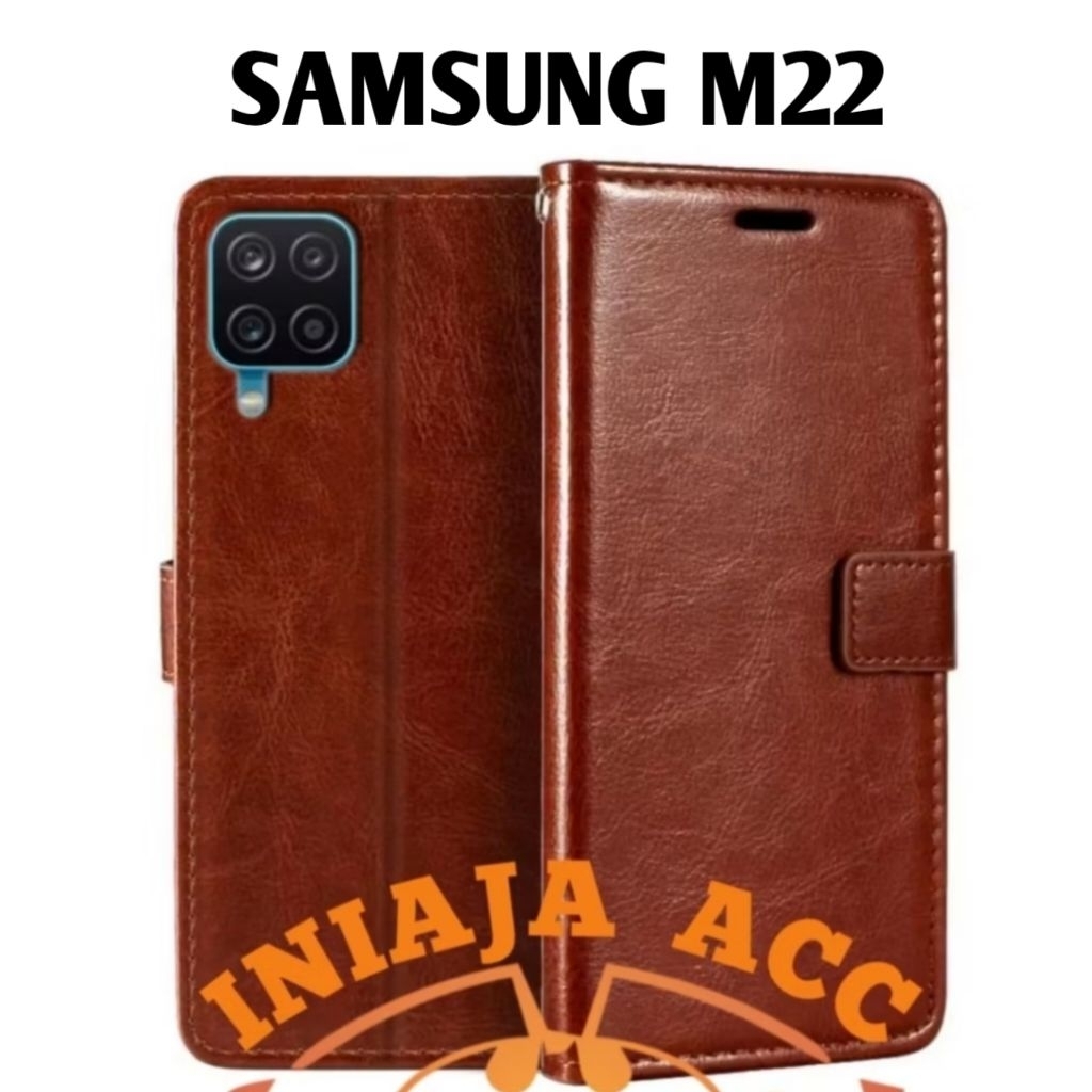 CASE SAMSUNG M22 LEATHER CASE SARUNG HP DOMPET KULIT FLIP COVER CASE BUKA TUTUP KESING DOMPET