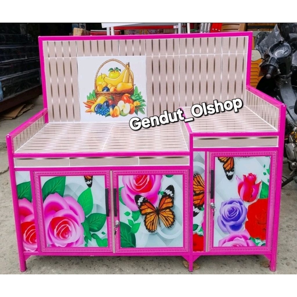 (Khusus Wilayah Kota Palembang) Meja Kompor Kaca Print, Meja Dapur Kaca Print,Meja kompor 6keramik K
