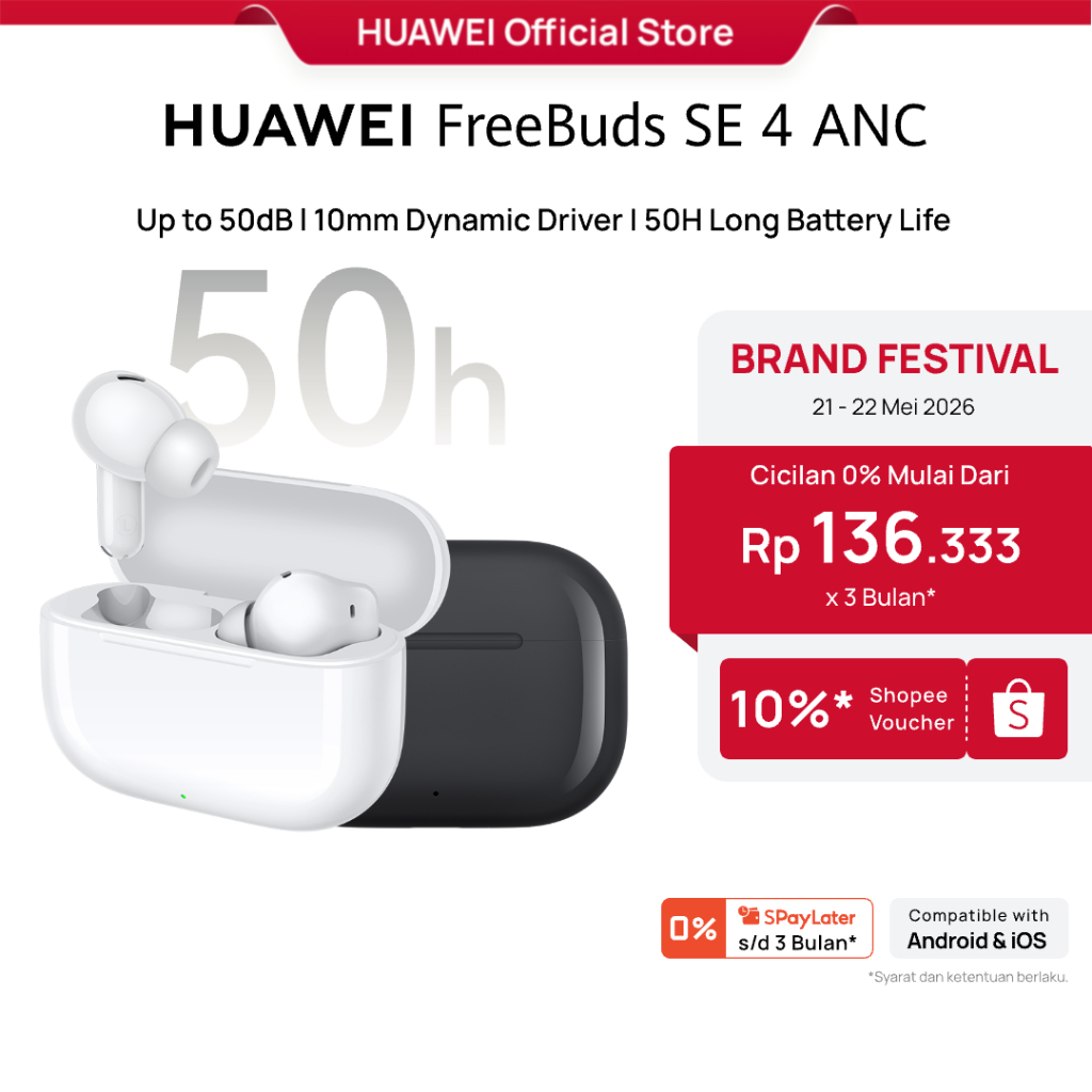 [Brand Festival] HUAWEI FreeBuds SE 4 ANC TWS  l Up to 50dB l 10mm Dynamic Driver | 50H Long Battery