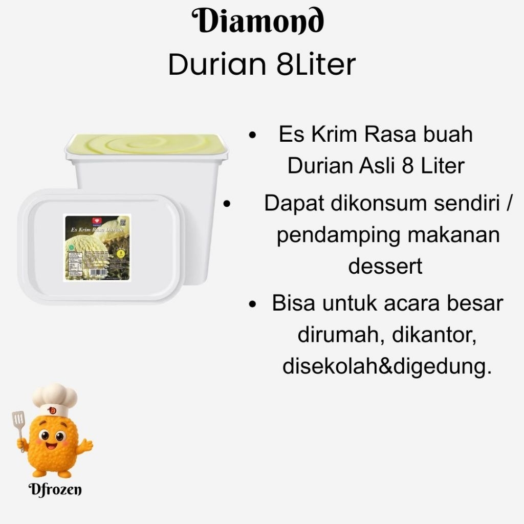 Es Krim Diamond Durian 8liter Ice Cream Box Kotak Lembut Creamy Rasa Dan Wangi Durian Asli
