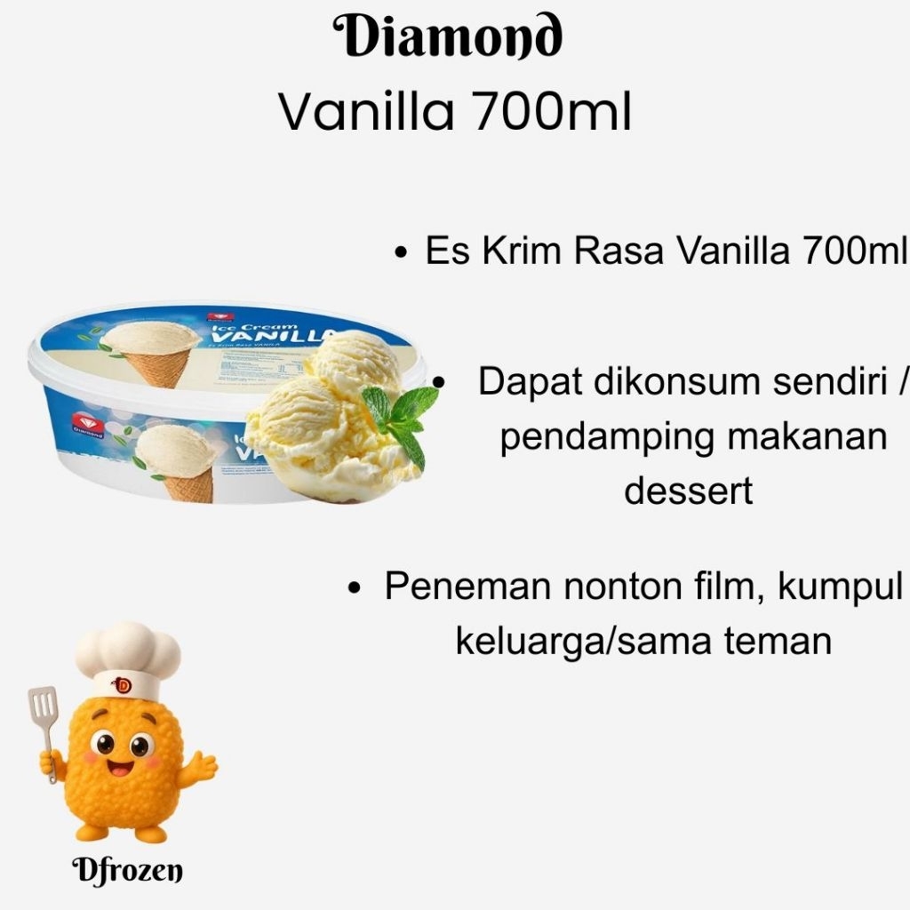 Es Krim Diamond Vanilla 700ml Ice Cream Box Kotak Lembut Creamy Rasa Dan Wangi Vanilla