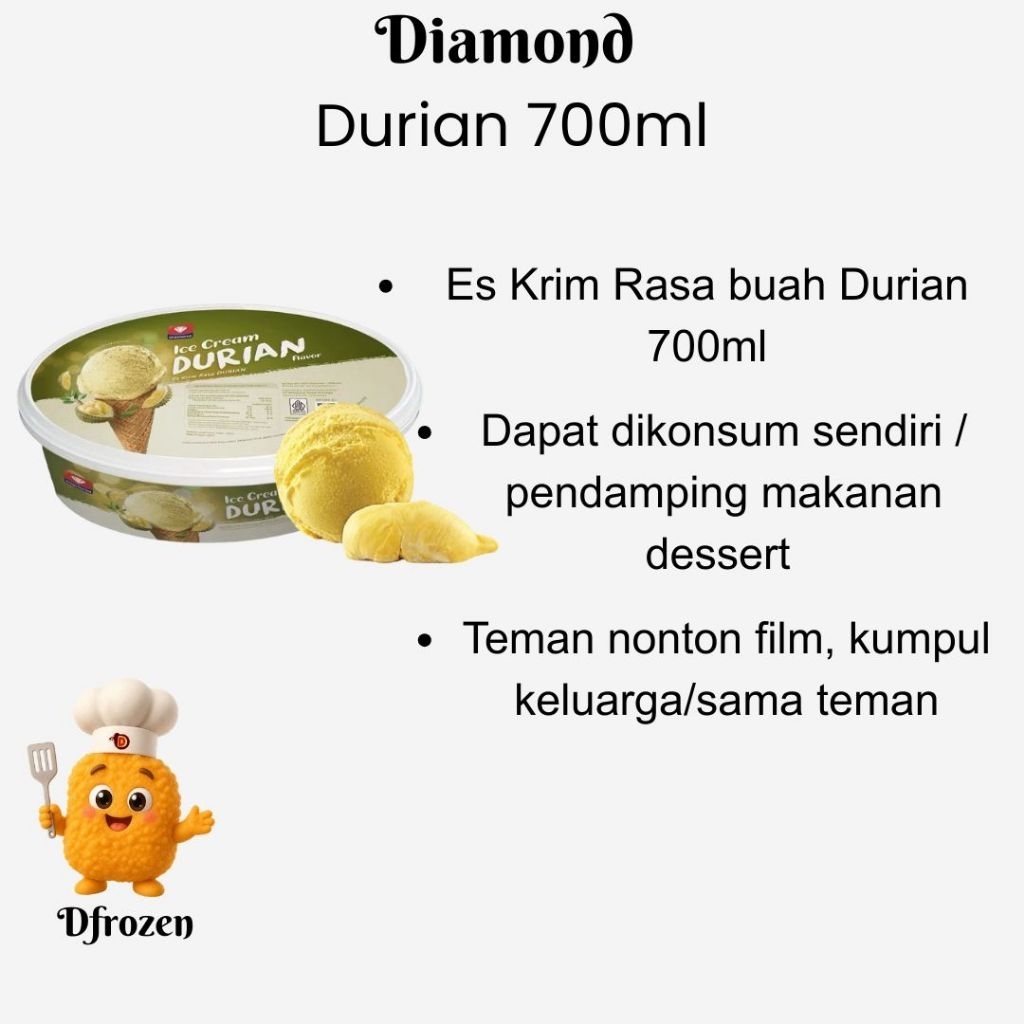 Es Krim Diamond Durian 700ml Ice Cream Box Kotak Lembut Creamy Rasa Dan Wangi Durian Asli