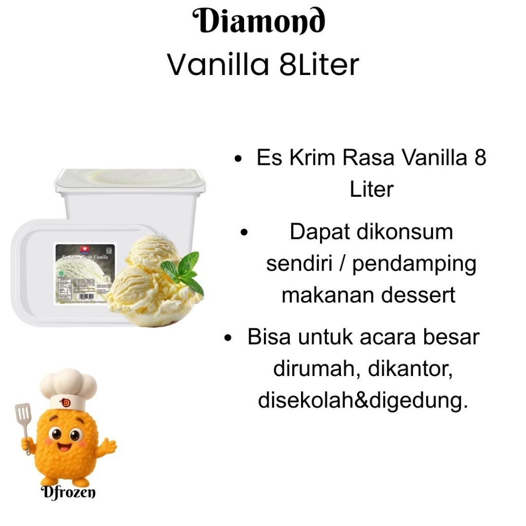 Es Krim Diamond Vanilla 8liter Ice Cream Box Kotak Lembut Creamy Rasa Vanilla