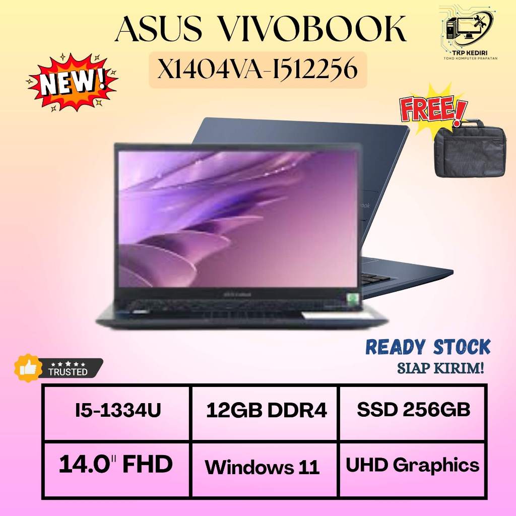 ASUS Vivobook 14 X1404VA-I512256 i5-1334U Gen 13 Terbaru - RAM 12GB  - Quiet Blue
