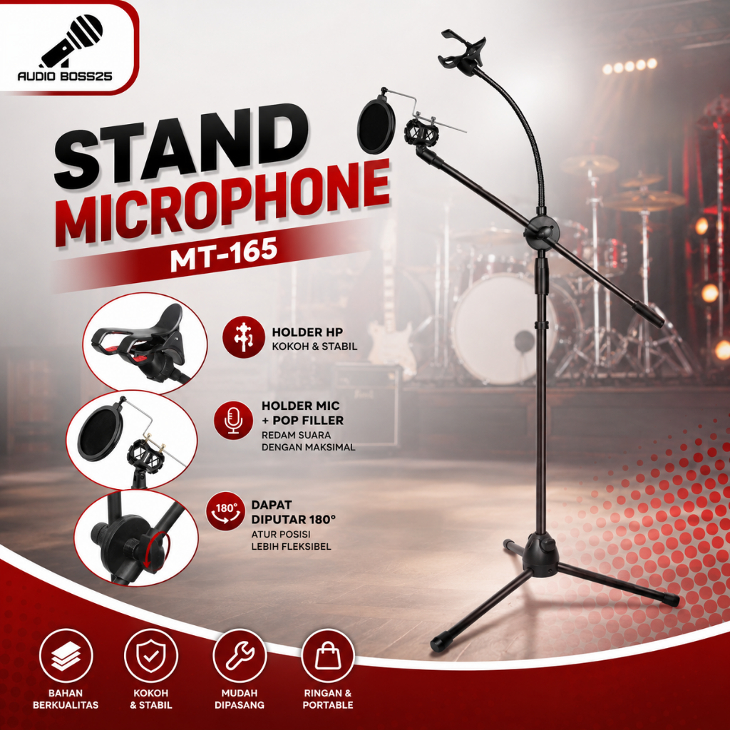 Audio Biss Stand Mic MT 165 Tripod Microphone Stand Mic Lantai Jepit HP Holder HP / Stand Mikrofon