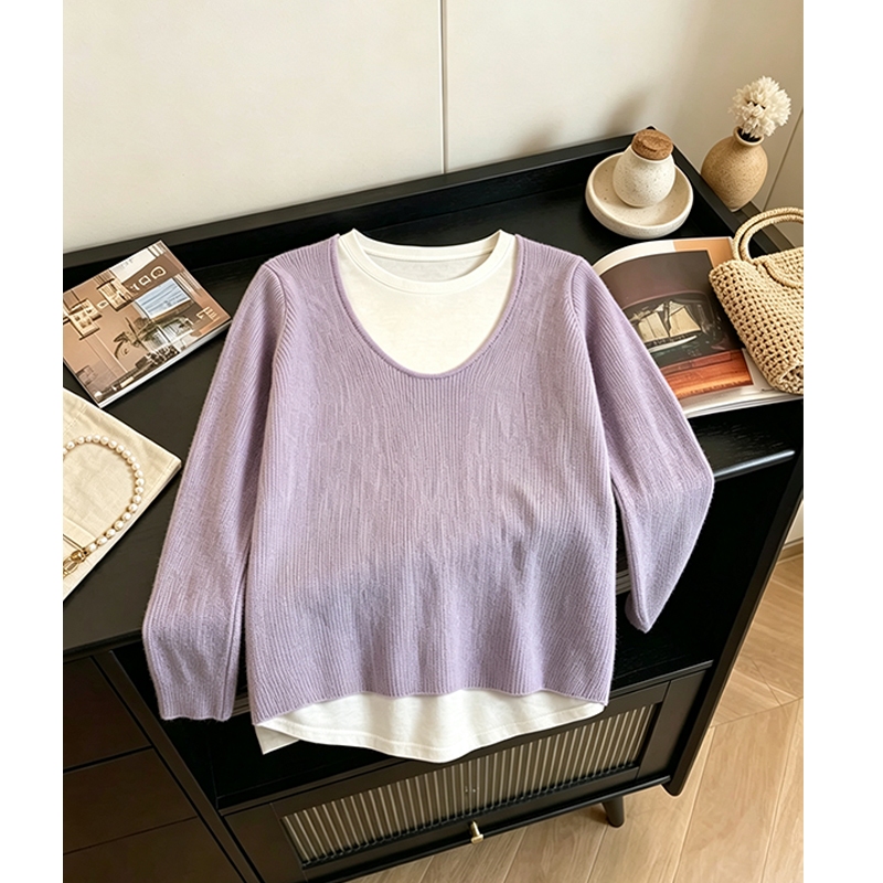 Misco Sweater Rajut Wanita | Korea Style Model 2in1 Atasan Rajut Desain Elegan Premium Ungu Crop Top
