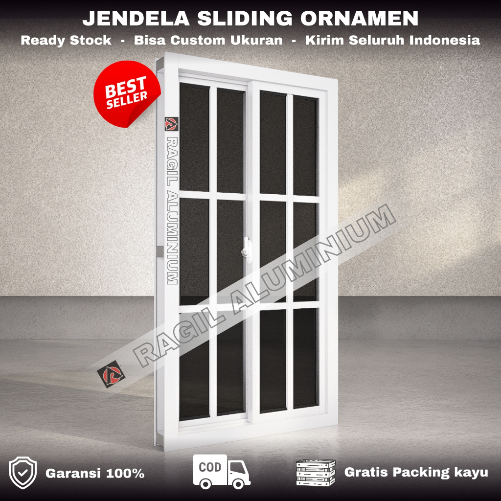 Tinggi 120 x Panjang 70 Cm (120x70) Jendela Aluminium Kaca Sliding Ornamen Garansi 100%