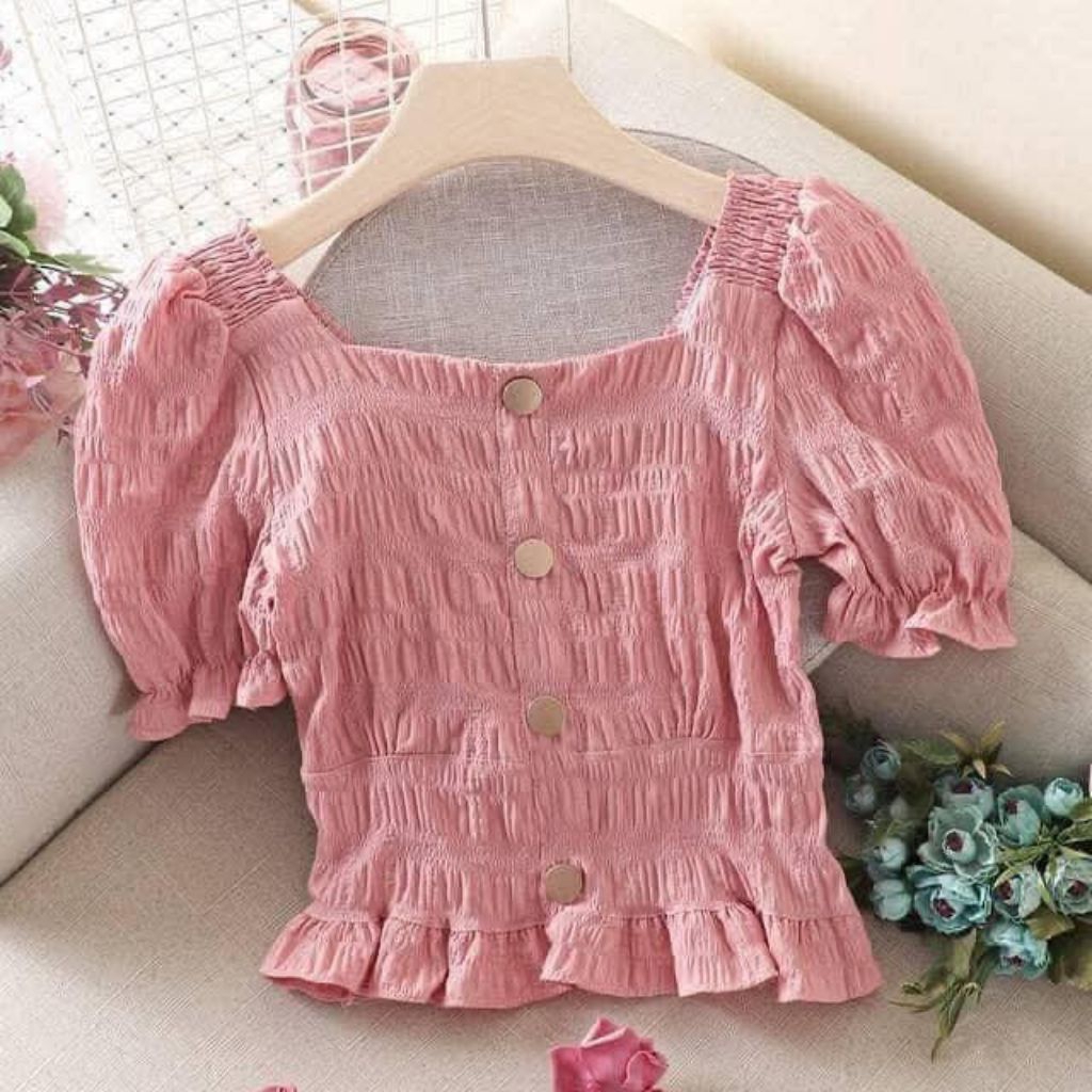 Baju Atasan Wanita Baju Crop Rajut Karet Atasan Bkk