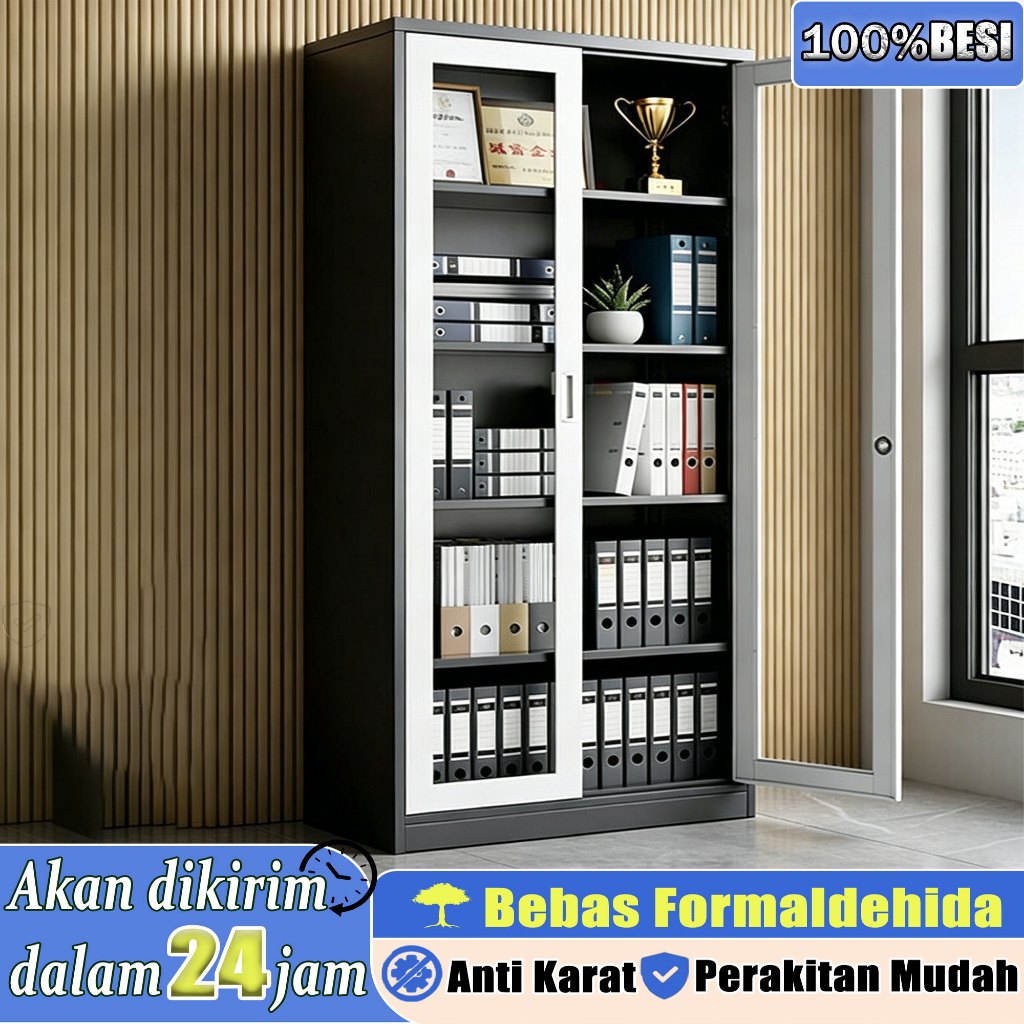 Lemari Dokumen Baja Minimalis Pintu Kaca Untuk Penyimpanan Berkas Kantor Rumah