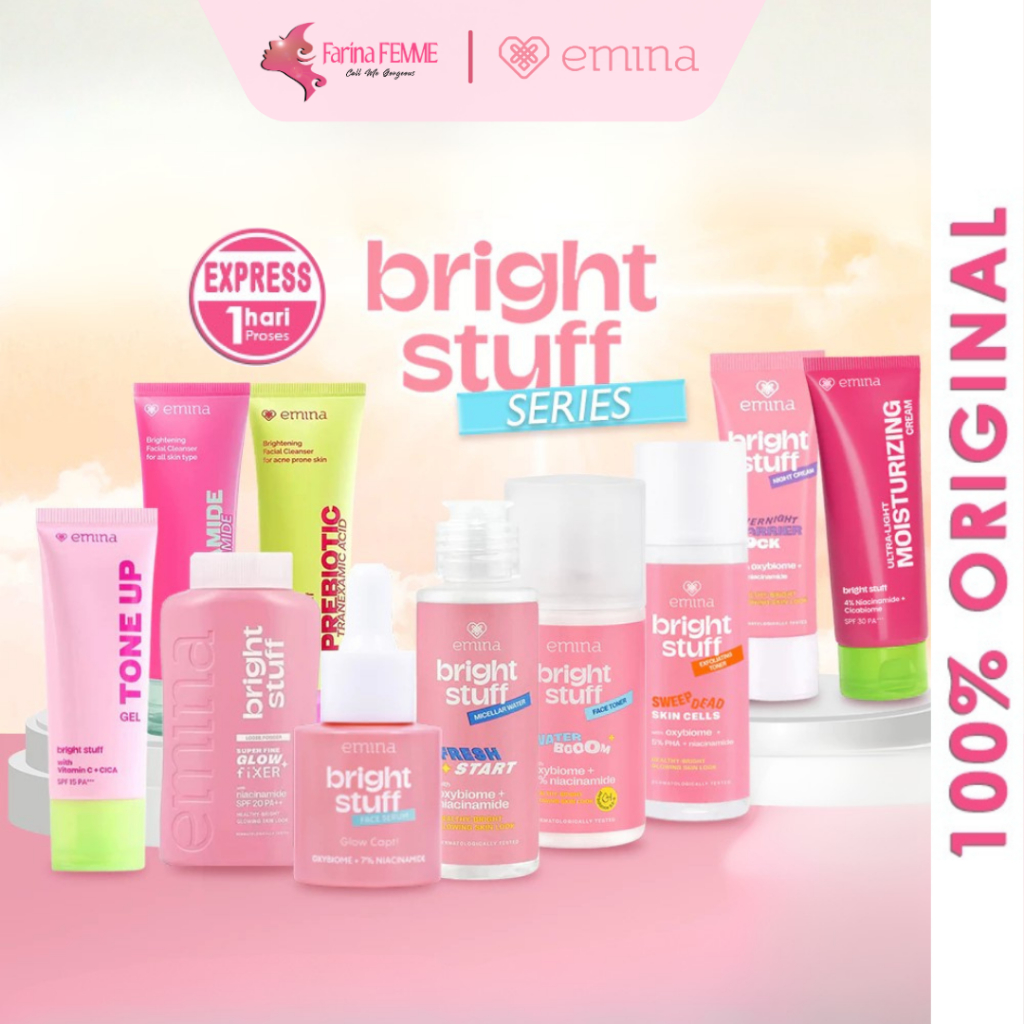 FEMME || Emina Bright Stuff Series - Facial Wash Face Scrub Micellar Water Essence Toner Mist Serum 