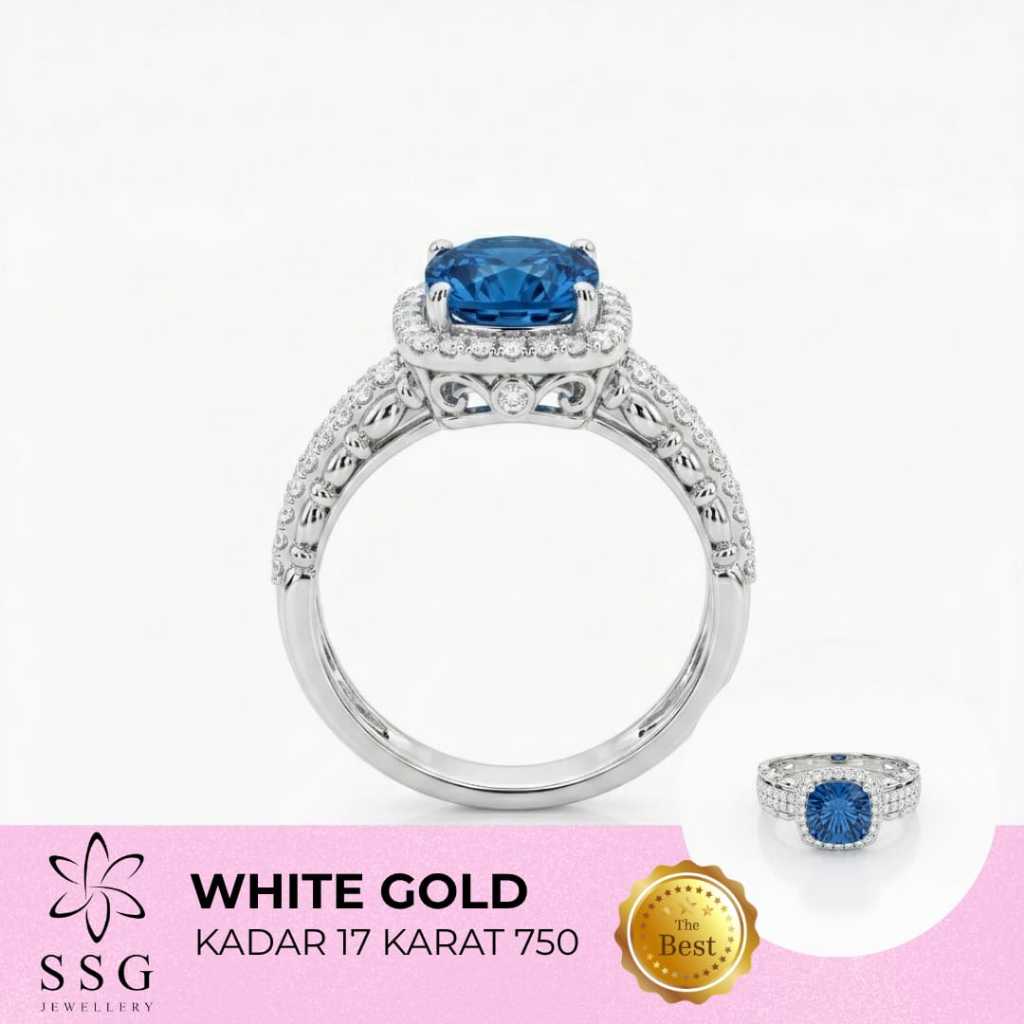 Cincin White Gold Batu Biru Am Variasi Pemata / Kadar 17K / SSG JEWELLERY