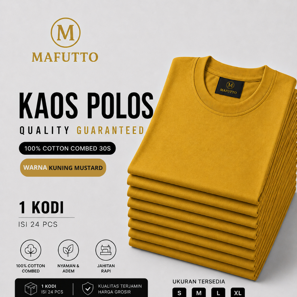 MAFUTTO Kaos Polos Unisex Cotton Minimalist Lengan Pendek - kuning mustard 1kodi 24pcs