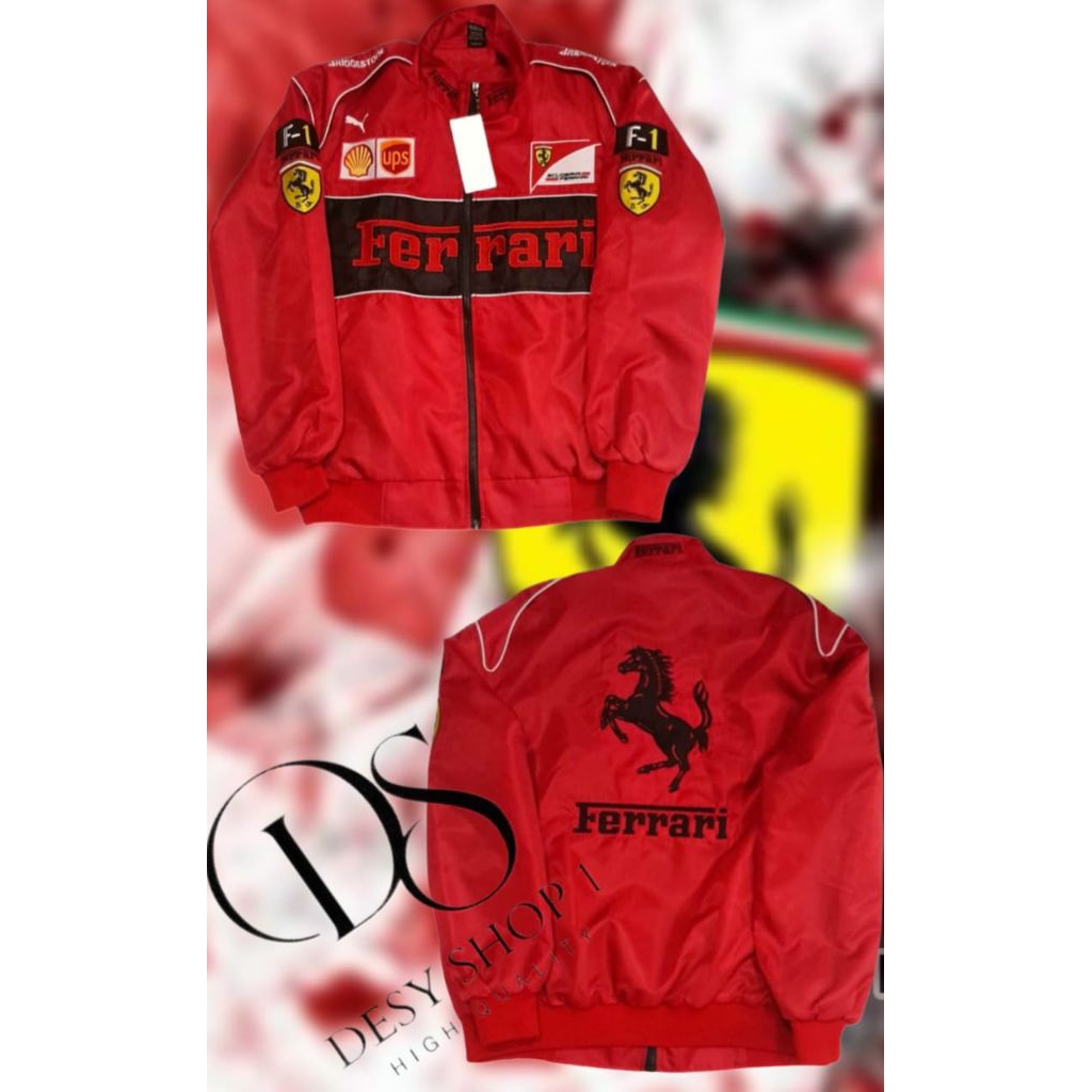 DS.Jaket  Nascar Vintage  Racing Pria Dengan Ferrari  F1 Bordir Premium Soft  Parasut Olah raga Wind