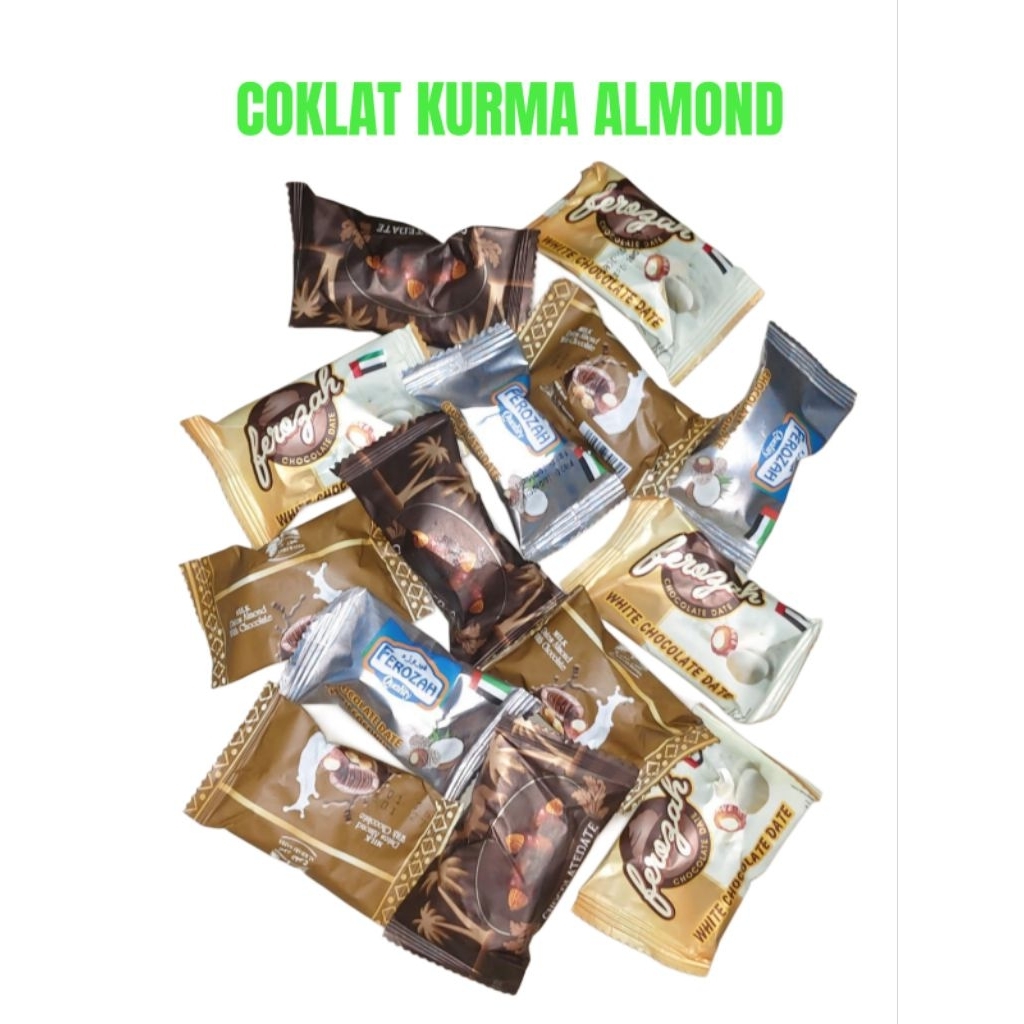 Coklat Kurma Isi Kacang Almond Lapis Coklat Arab Coklat Dubai Asli exp 2 Sep 2026