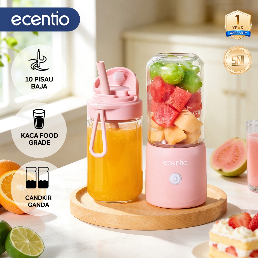 ecentio Blender Mini Portable Juicer kaca gelas Chopper kecil bumbu kapsul jus buah 10 mata pisau ta