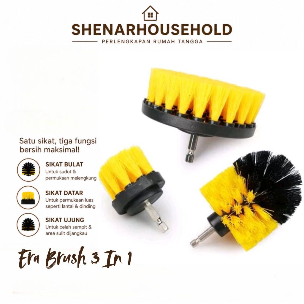 Sikat Bor Elektrik 3 in 1 Sikat Pembersih Elektrik Kepala Sikat Bor Serbaguna Era Drill Brush
