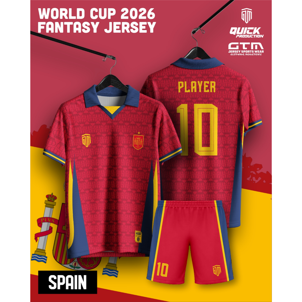 Jersey Fantasy Spain Kerah Retro - Free Custom Design