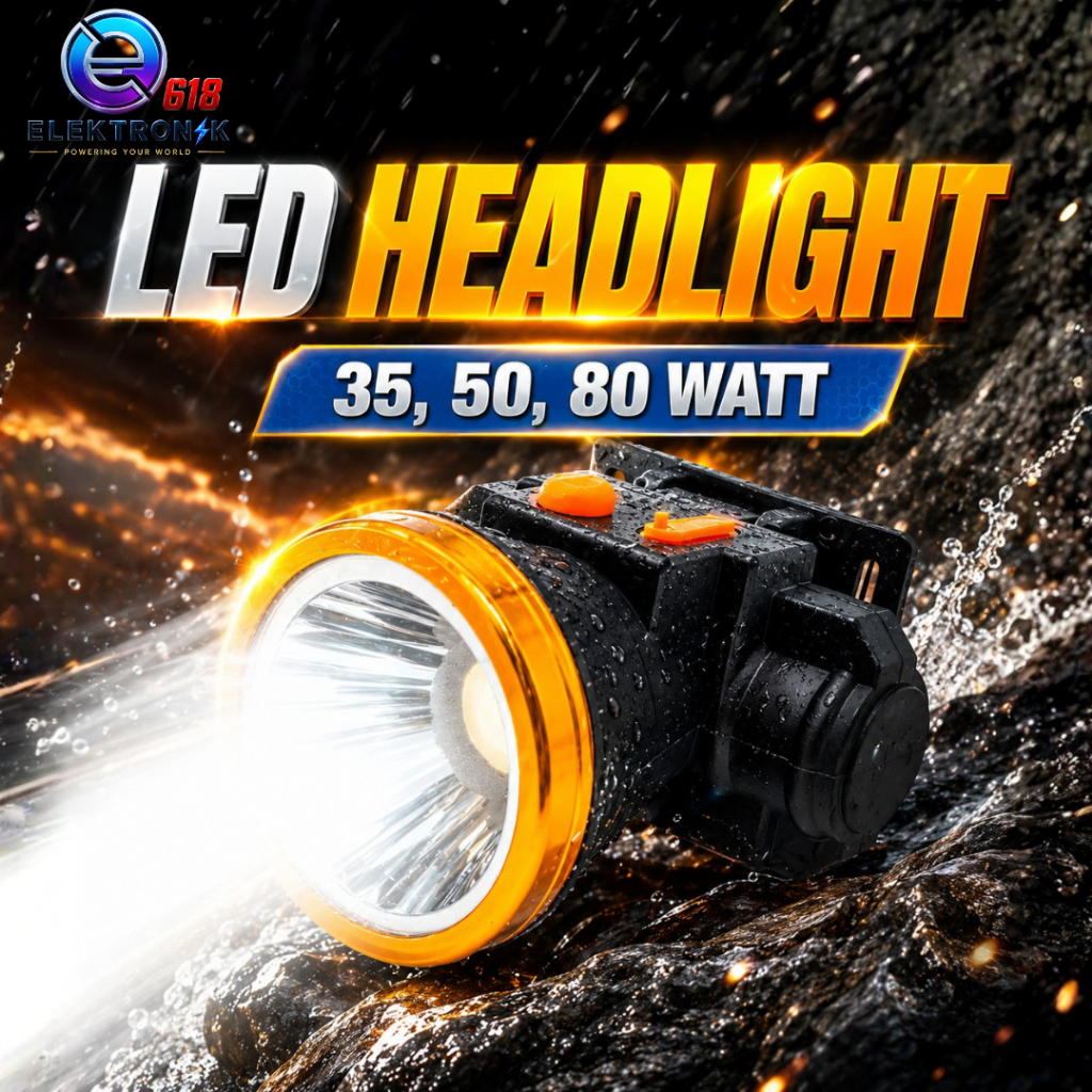 SENTER KEPALA LITHIUM  35W /50W /80W  RECHARGE /HEADLAMP SUPER TERANG  CAHAYA KUNING & PUTIH