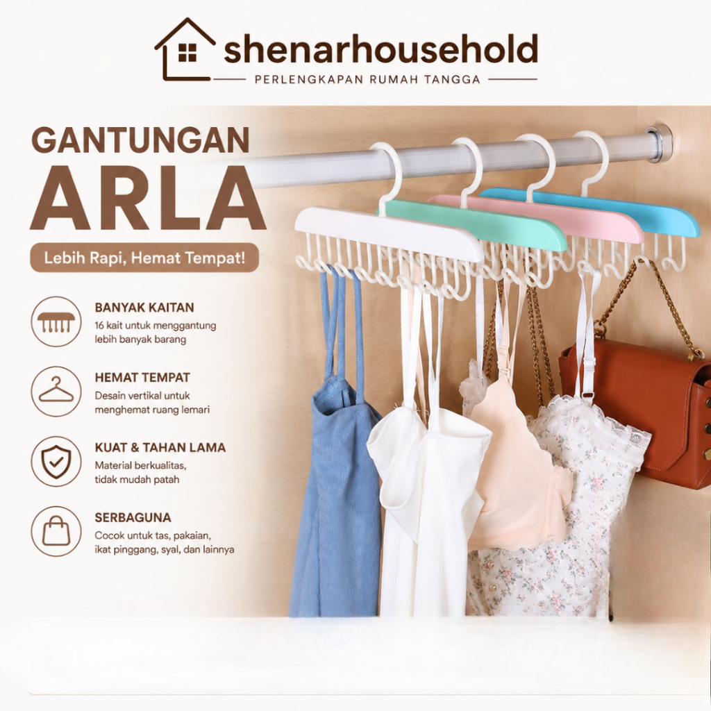 Gantungan Serbaguna 8 Hook Hanger Multifungsi Rak Jemuran Kaos Kaki Rak Gantung Kunci Tas Topi Arla 