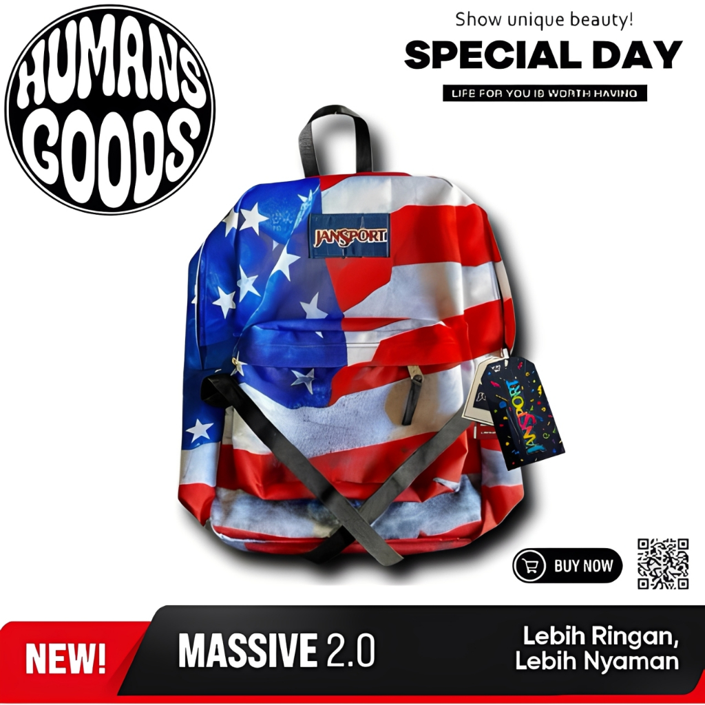 HUMANS GOODS - TAS JANSPORT USA FLAG BACKPACK LIMITED EDITION - JANSPORT AMERICA SUPERBREAK - TAS RA