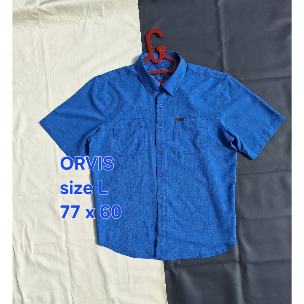 Baju Kemeja ORVIS Open Air Quick Dry Outdoor Sport Angler Fishing Hiking Camping Casual Shirt Biru P