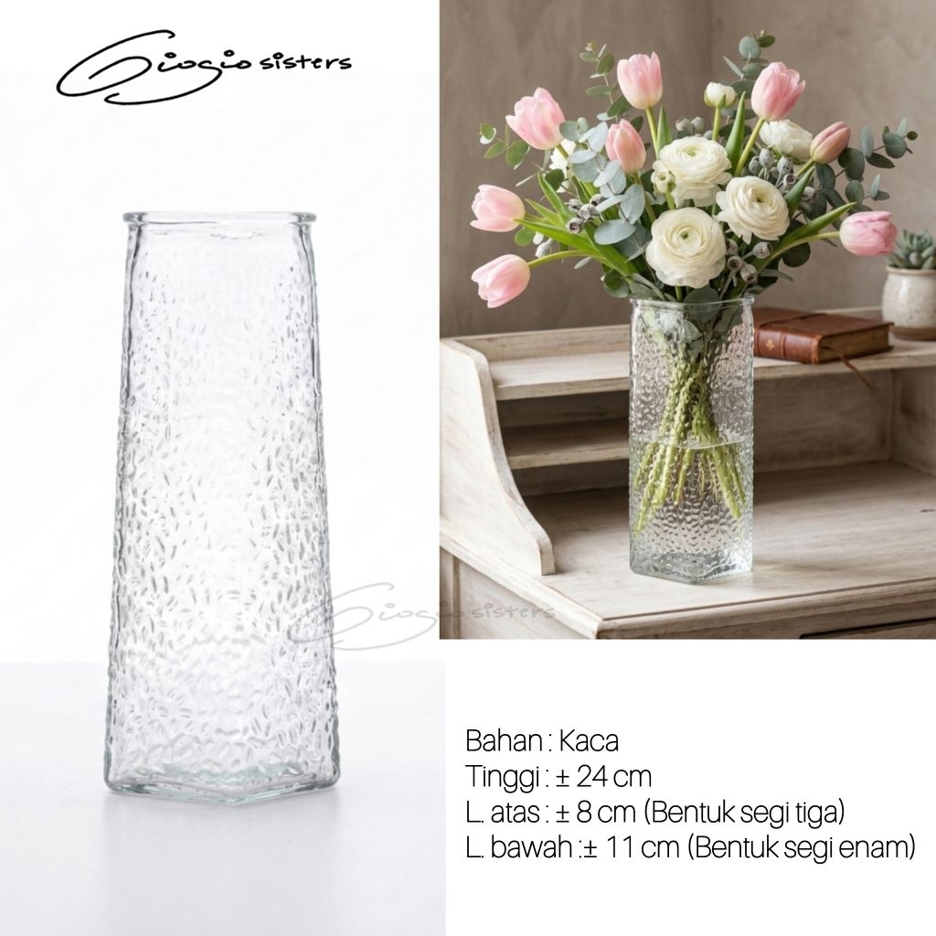 VAS LIANA | Vas bunga Kaca Tinggi  Aesthetic  Vas Transparan Glass Vas Bunga bening wadah bunga meja