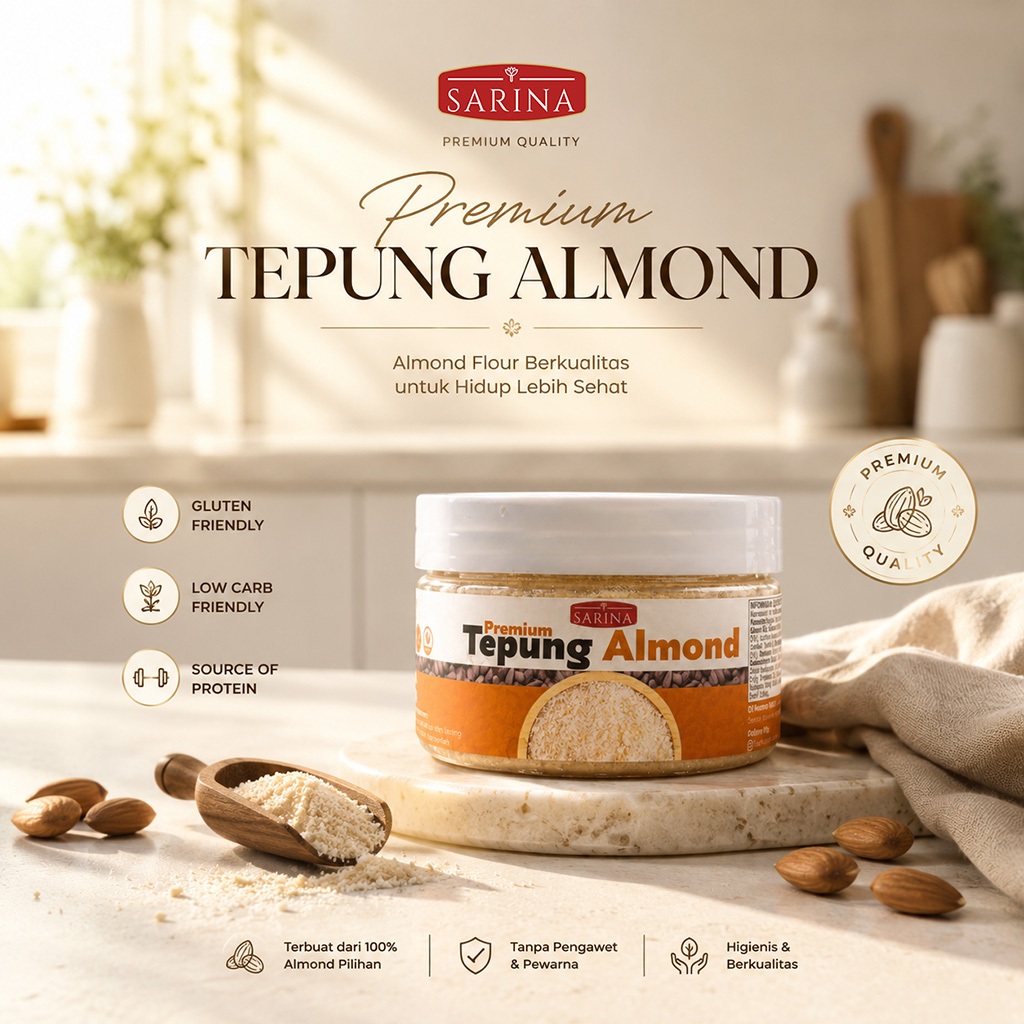 Tepung Almond Sarina 100% Original Almond Flour | Gluten Free Food Grade Premium | Tepung Keto Macar