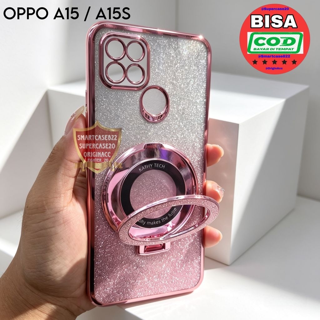 Casing OPPO A15 / A15S Case Glitter Standing Magsafe Magnetic Ponsel Cantik