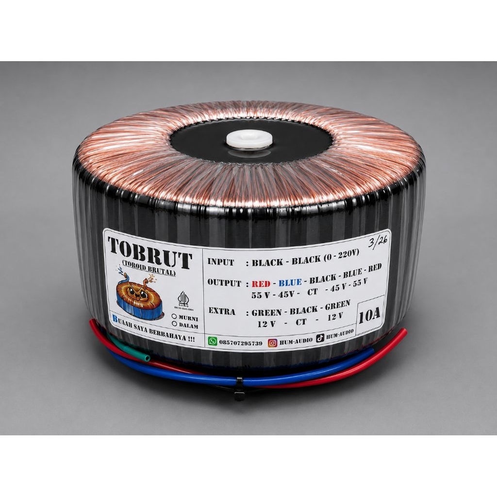 TRAFO TOROID DONAT 10A CT 45-55V MURNI.