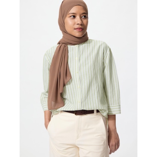 Uniqlo linen blend Band collar shirt