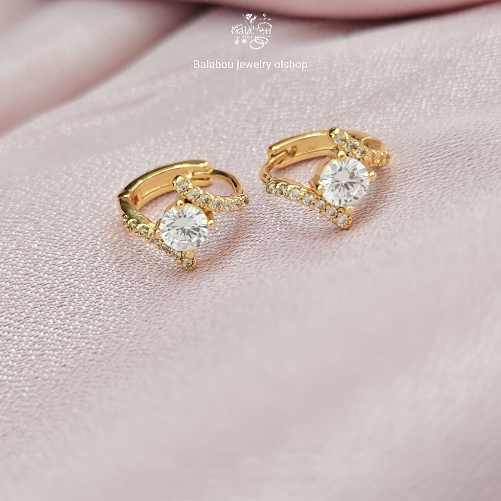 anting jepit "anting wanita anting hoop perhiasan lapis emas