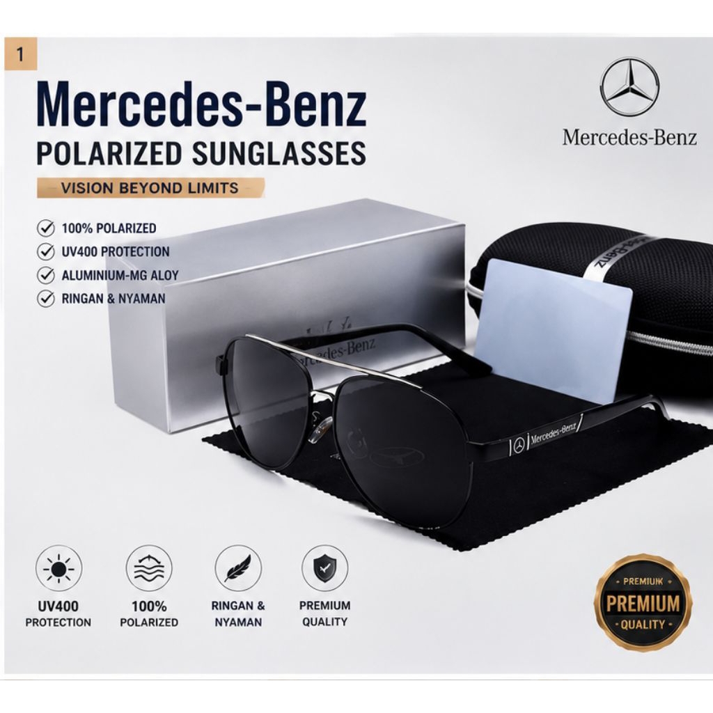 Mercedes-Benz Kacamata Polarized Aviator sunglasses pria wanita polarized original Mercedes-Benz