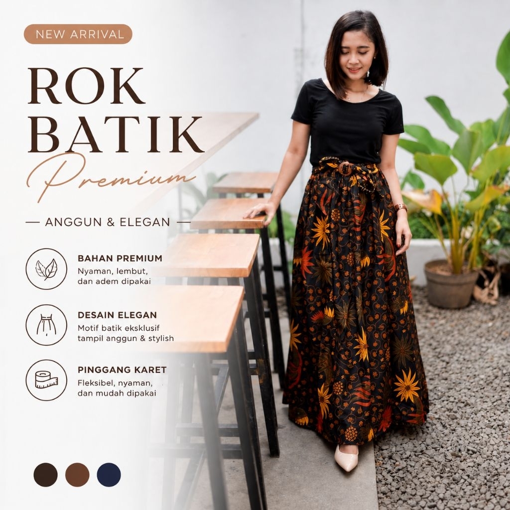ROK BATIK HITAM PAYUNG JUMBO DEWASA PANJANG BAWAH MAYUNG LEBAR