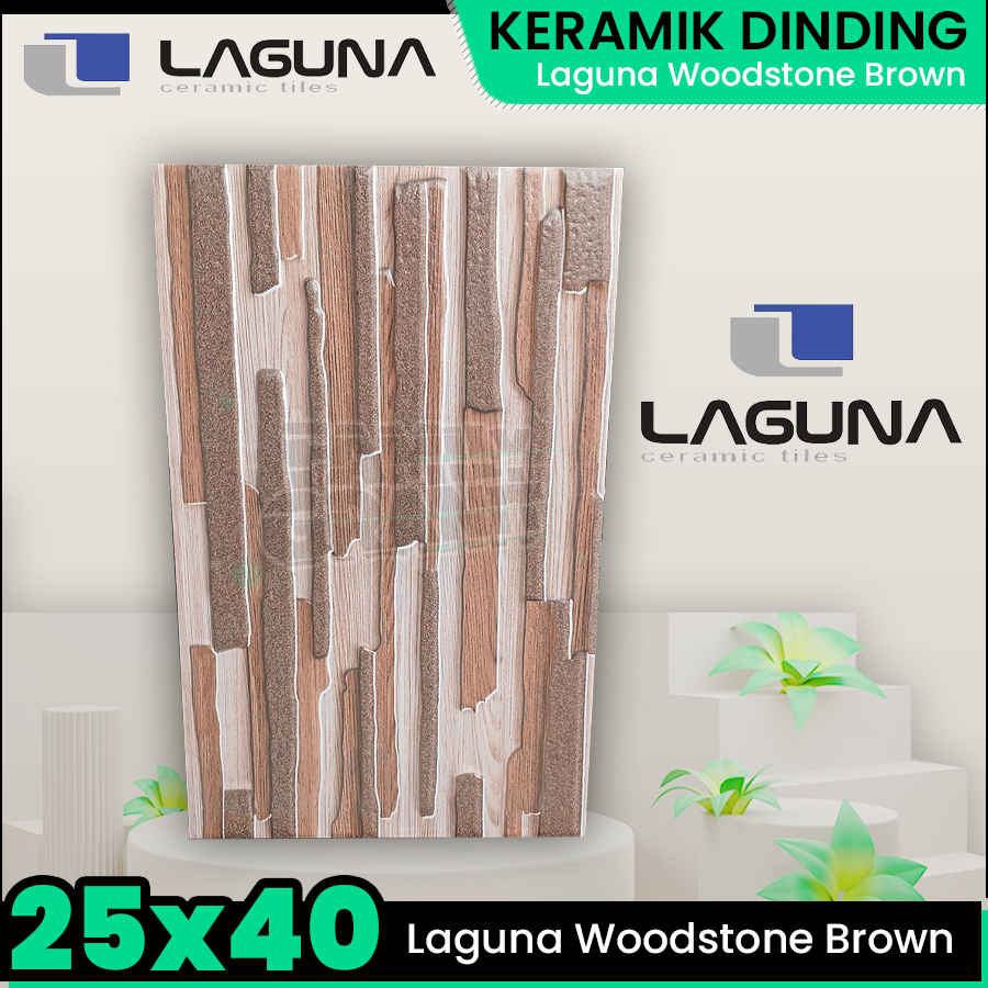 Keramik Dinding 25x40 Laguna Woodstone Brown Wall Tile Motif Kayu Tekstur Kasar KW1