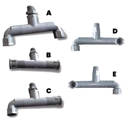 RUCIKA Konektor T Cabang 2 Kran PVC AW 1/2 Inch - Input Drat Luar Output 2x Drat Dalam