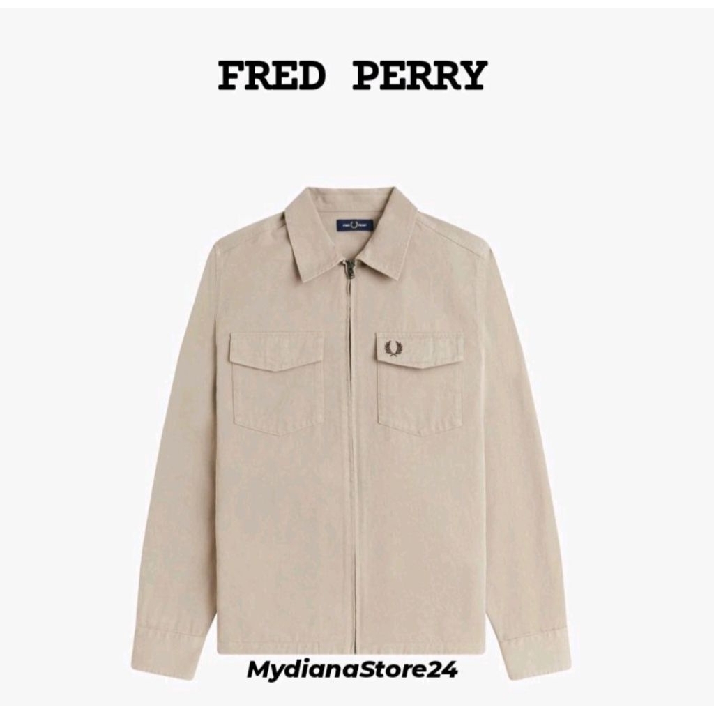 FRED PERRY - FRED PERRY TWILL ZIP THROUGH OVERSHIRT - WARM OAT