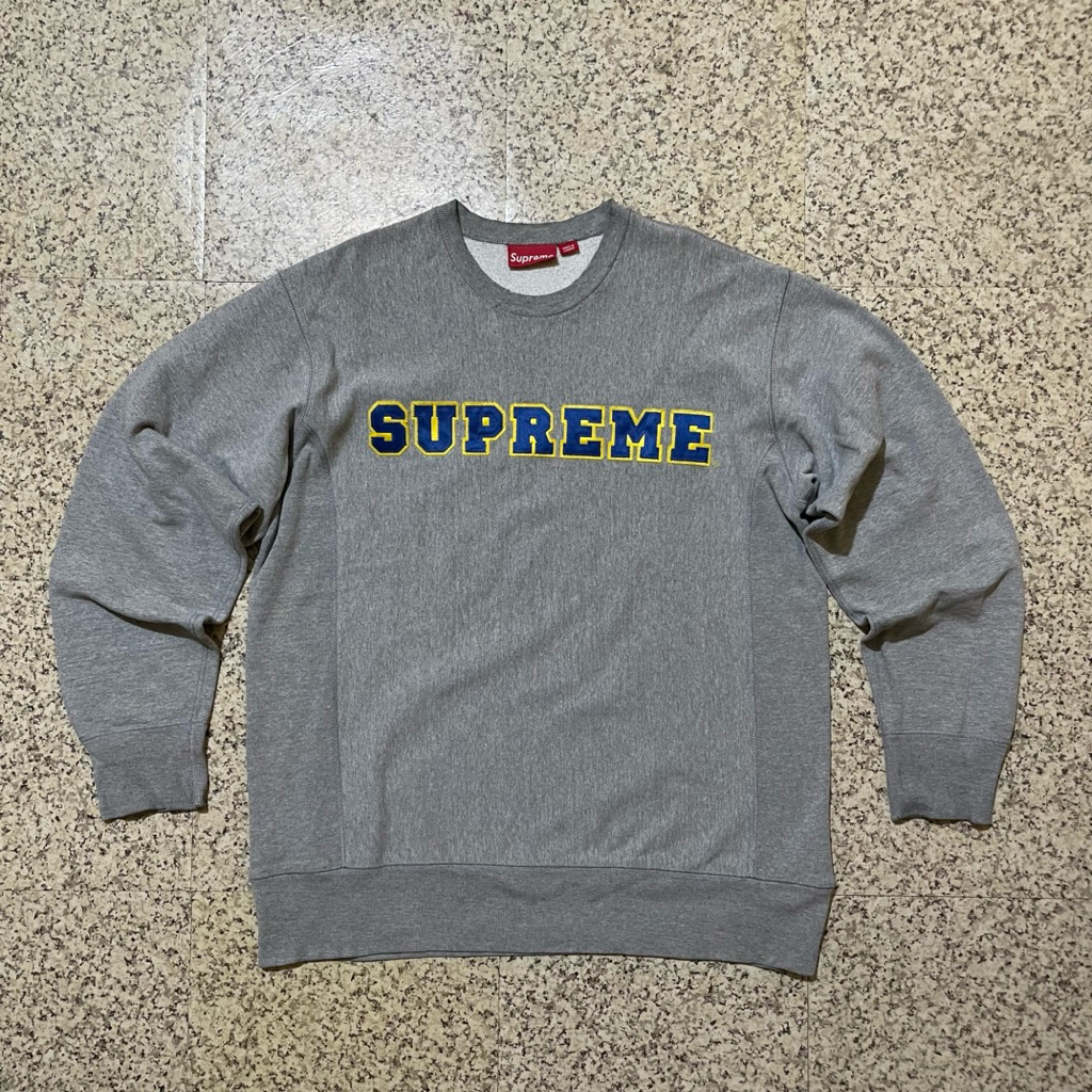 Vintage Supreme Collegiate Logo Crewneck Heather Grey - Size Large fit Xlarge
