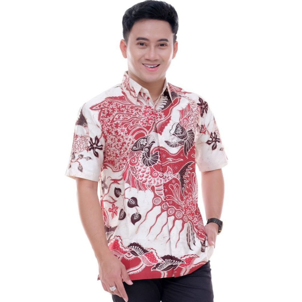 Batik tulis pria modern kain satin lengan pendek dalam lapis furing premium/batik tulis pria modern 