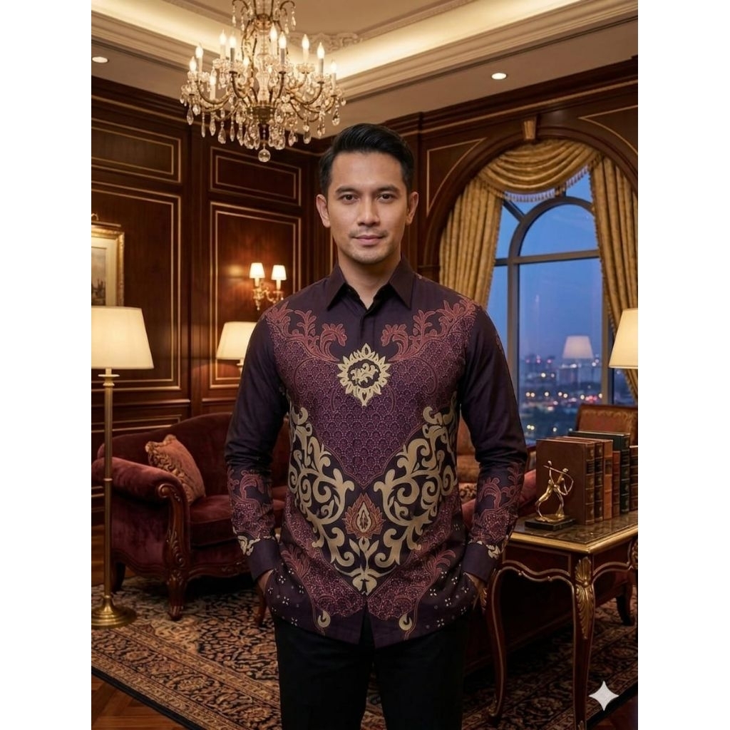 batik pria moderen lengan panjang mewah tida luntur