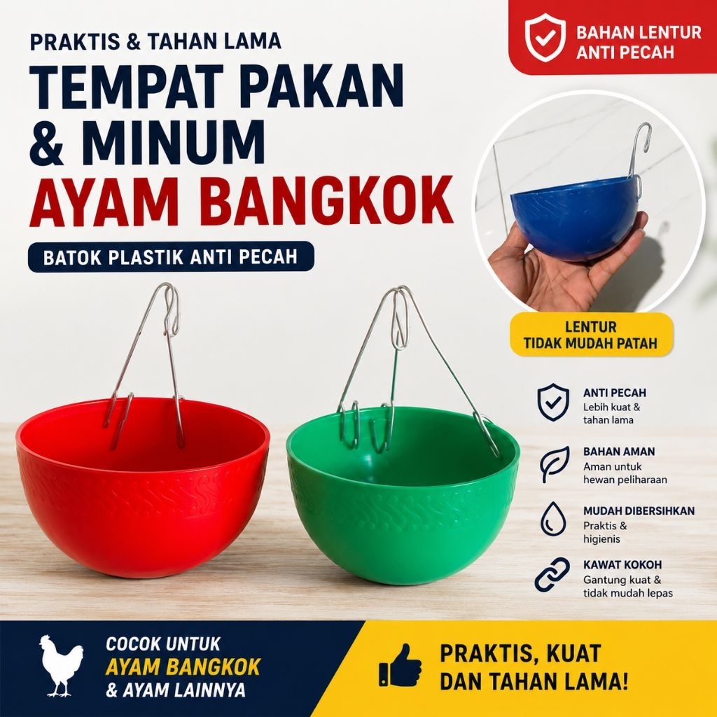 Tempat Pakan Ayam Bangkok Batok Plastik Anti Pecah | Wadah Minum Ayam Aduan Kuat & Tahan Lama | Bato