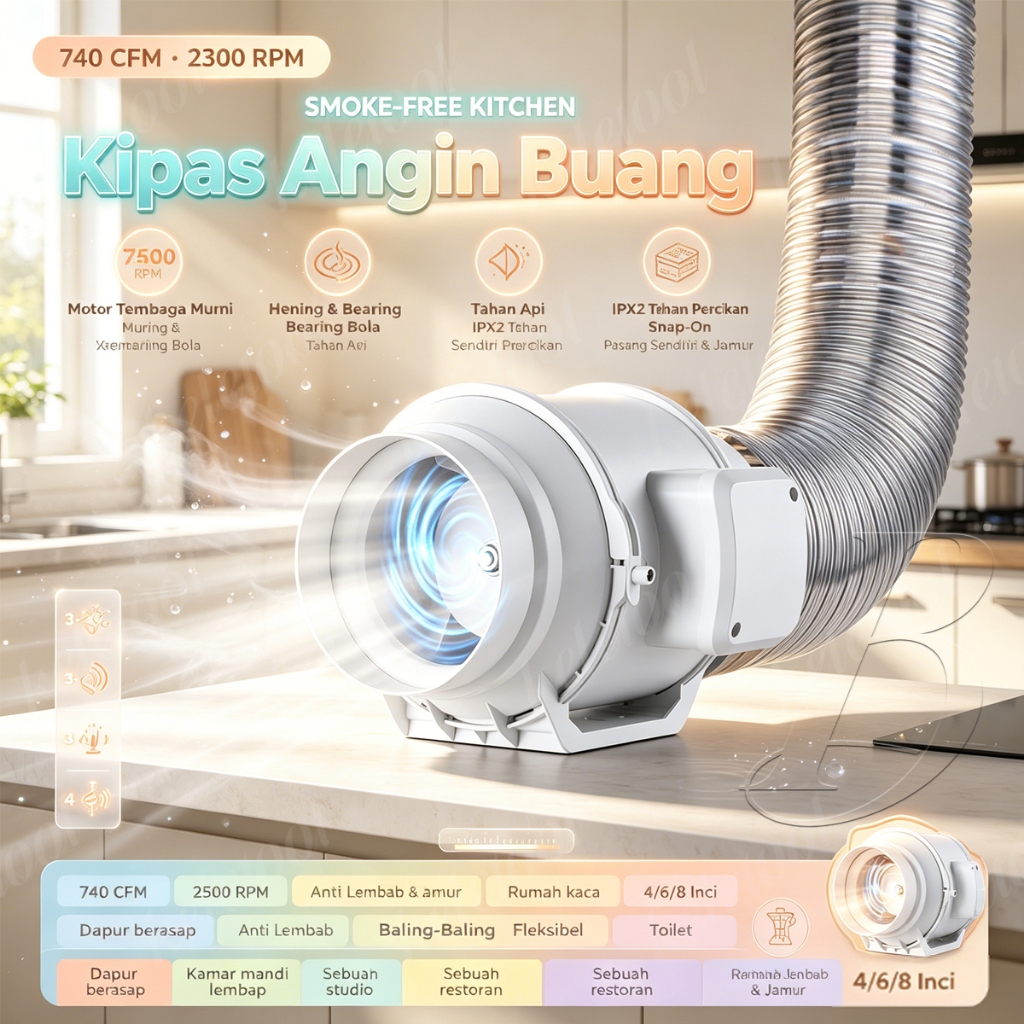 Mountable Kipas Angin Exhaust Fan Kipas Angin Buang Diam Ekstraktor 4 "6" 8 " Tekanan Meningkatkan F