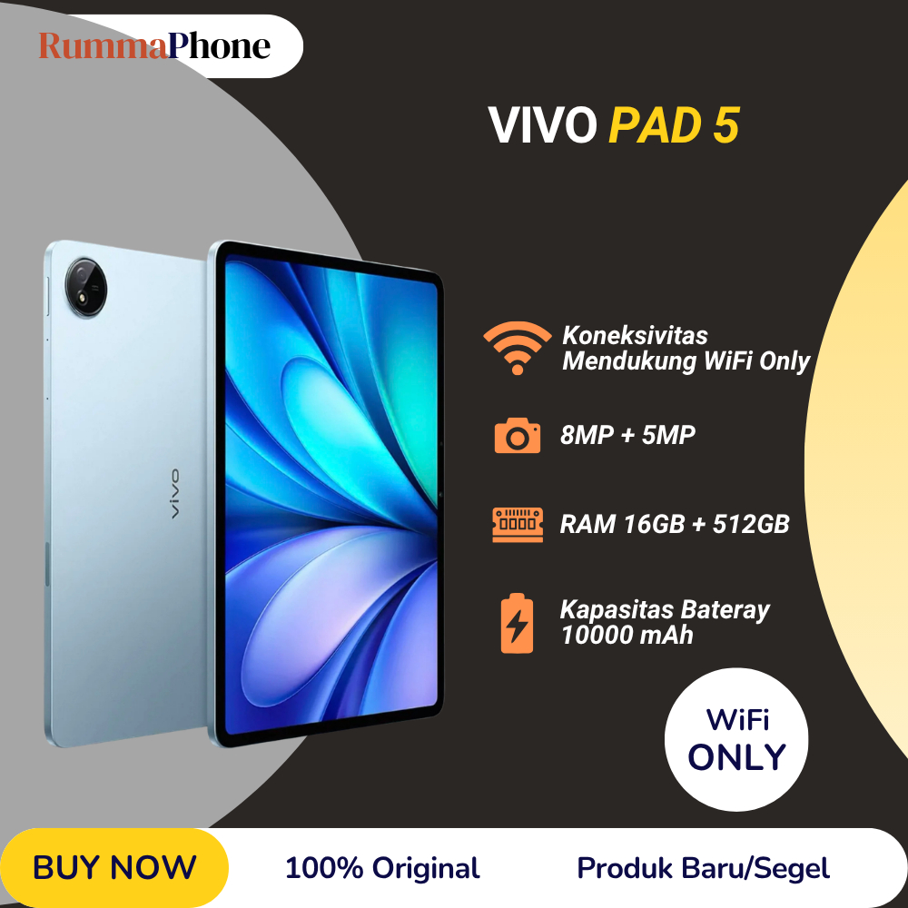 Vivo Pad5 CN ROM Wi-Fi only 16GB+512GB 10.000mAh 12.1 inci Dimensity 9300+ Android 15