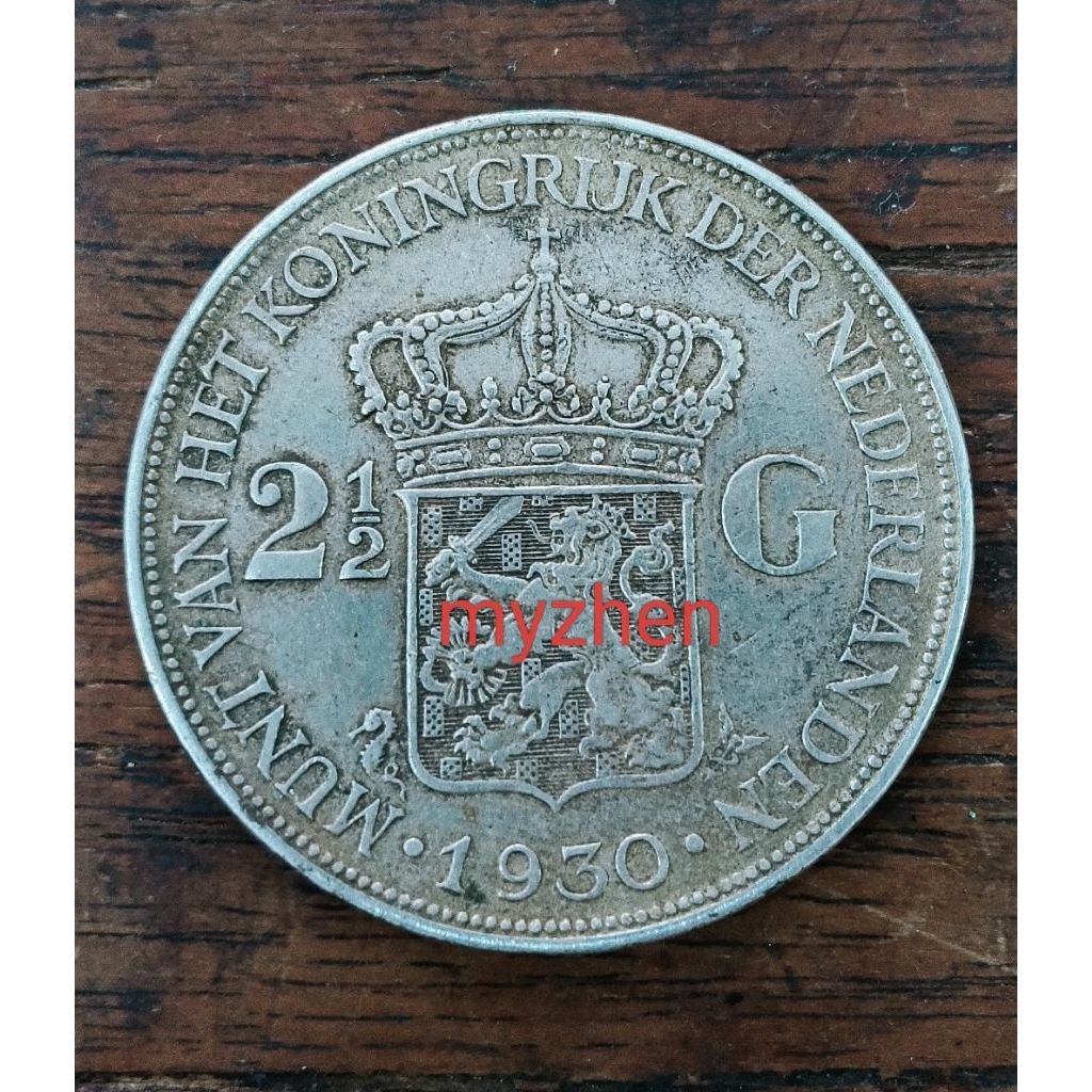 koin perak wilhelmina 2, 5G 1930 asli