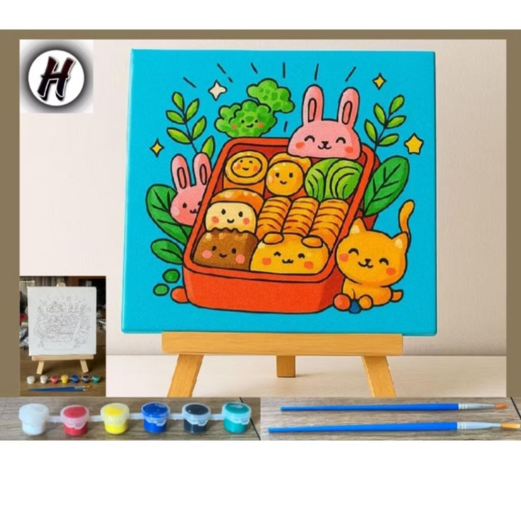 DIY Hitex Kanvas Sketsa Lukis Anak Set Cat Akrilik 6 Warna / Kanvas Lukis Anak Set 20x20