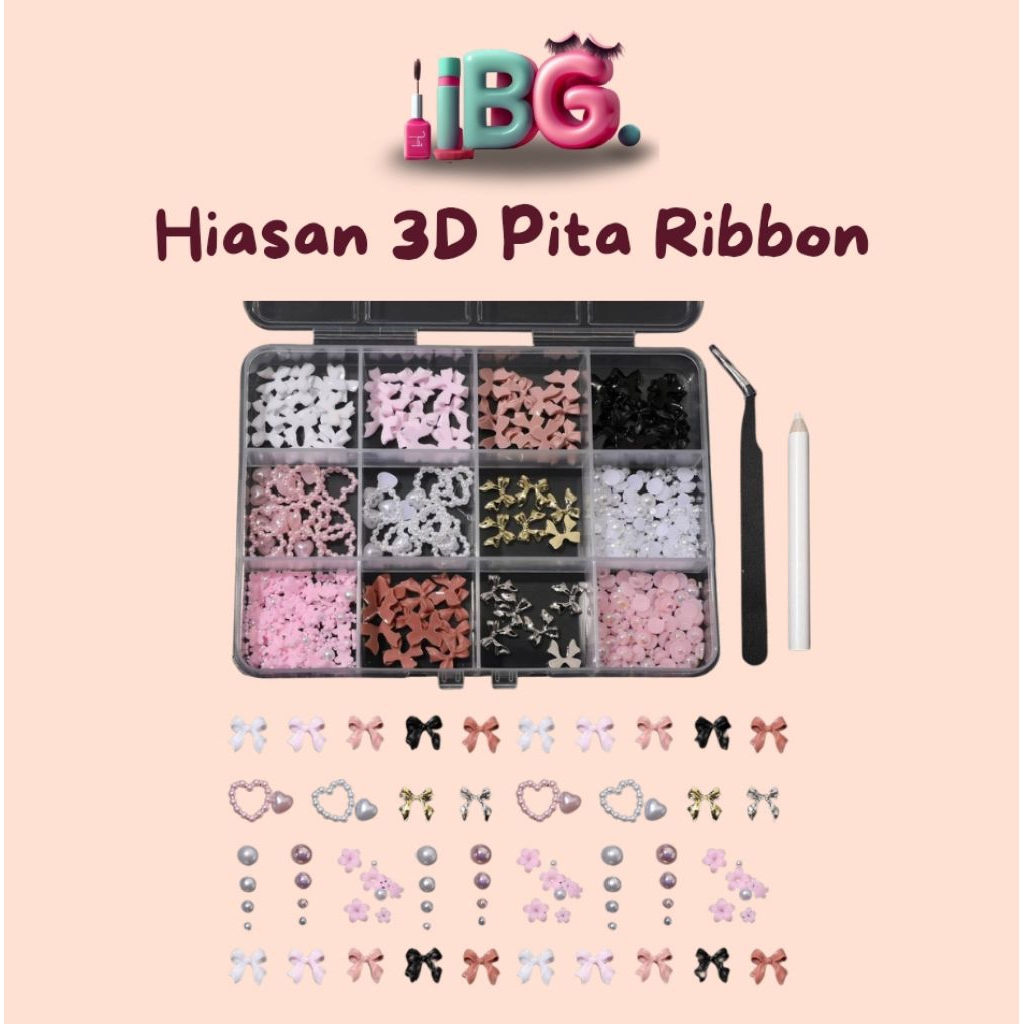 Hiasan nail art pita Hiasan nail art ribbon Hiasan 3D nail art ribbon Ribbon 3D nail art Nail art hiasan timbul pita Hiasan mutiara nail art