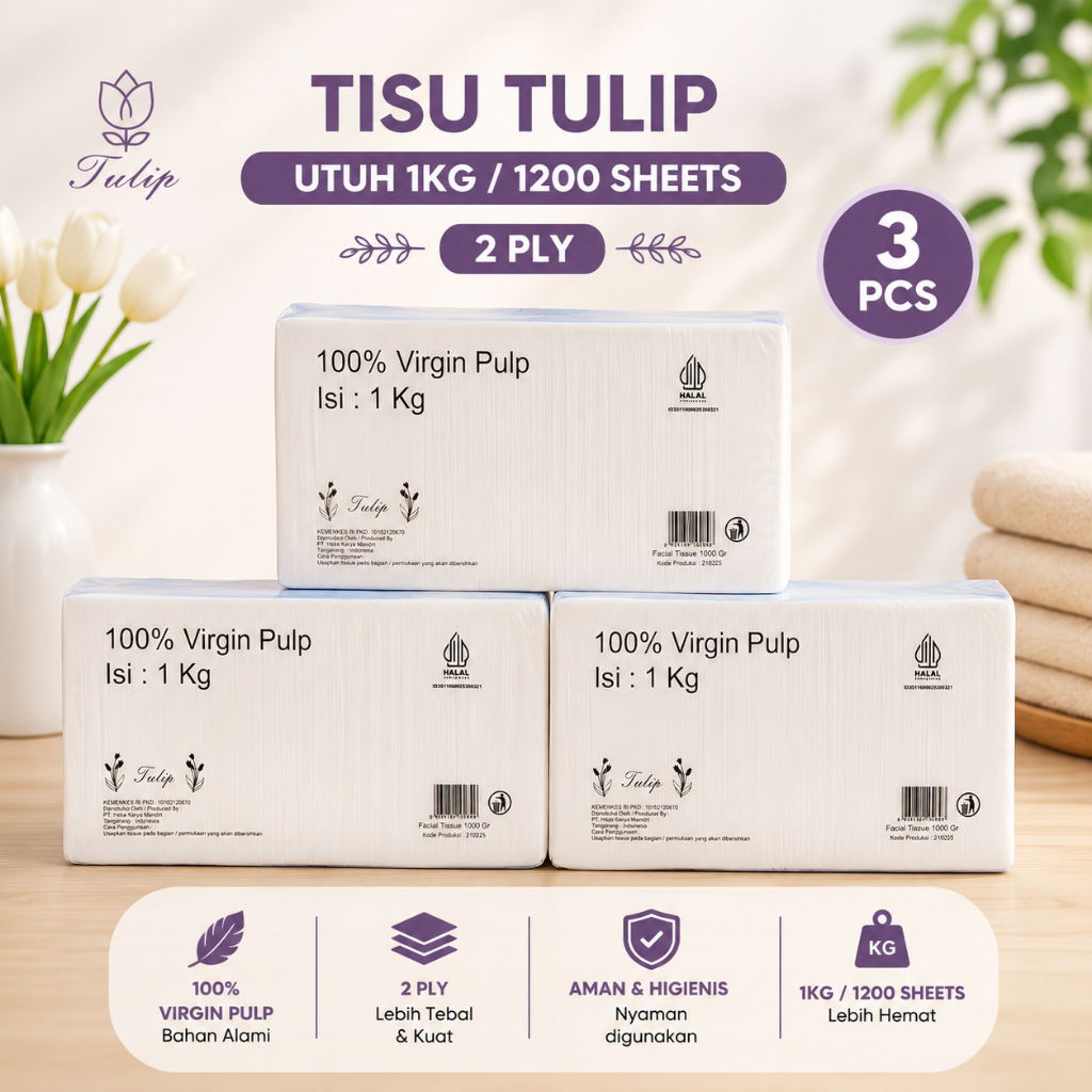 (TISU JUMBO)Tulip utuh 1Kg 2 Ply-Paket 3 Tenteng
