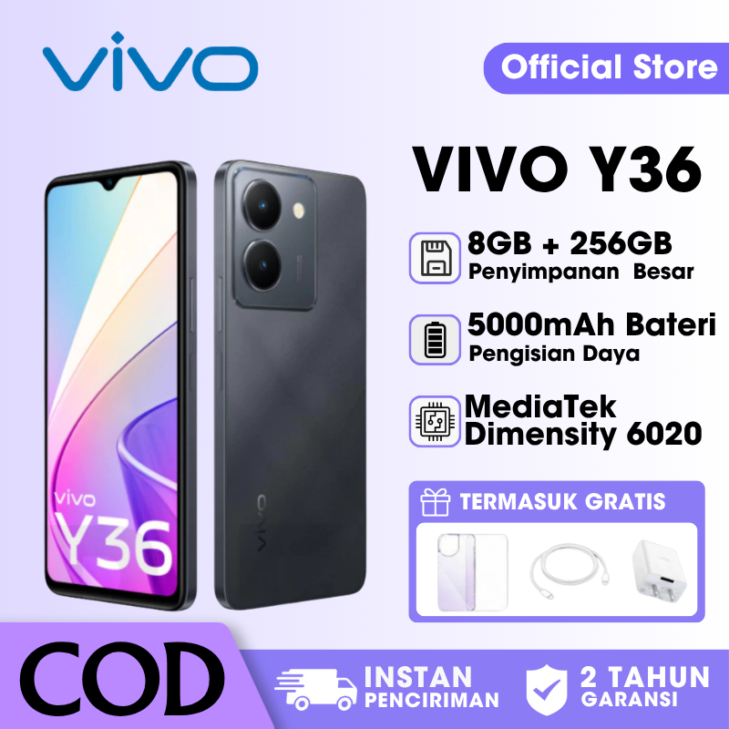 VIVO Y36 5G 8GB RAM +256GB ROM Smartphone 44W FlashCharge + 5000 mAh 50MP Fun Camera 6.64" FHD+ Datc