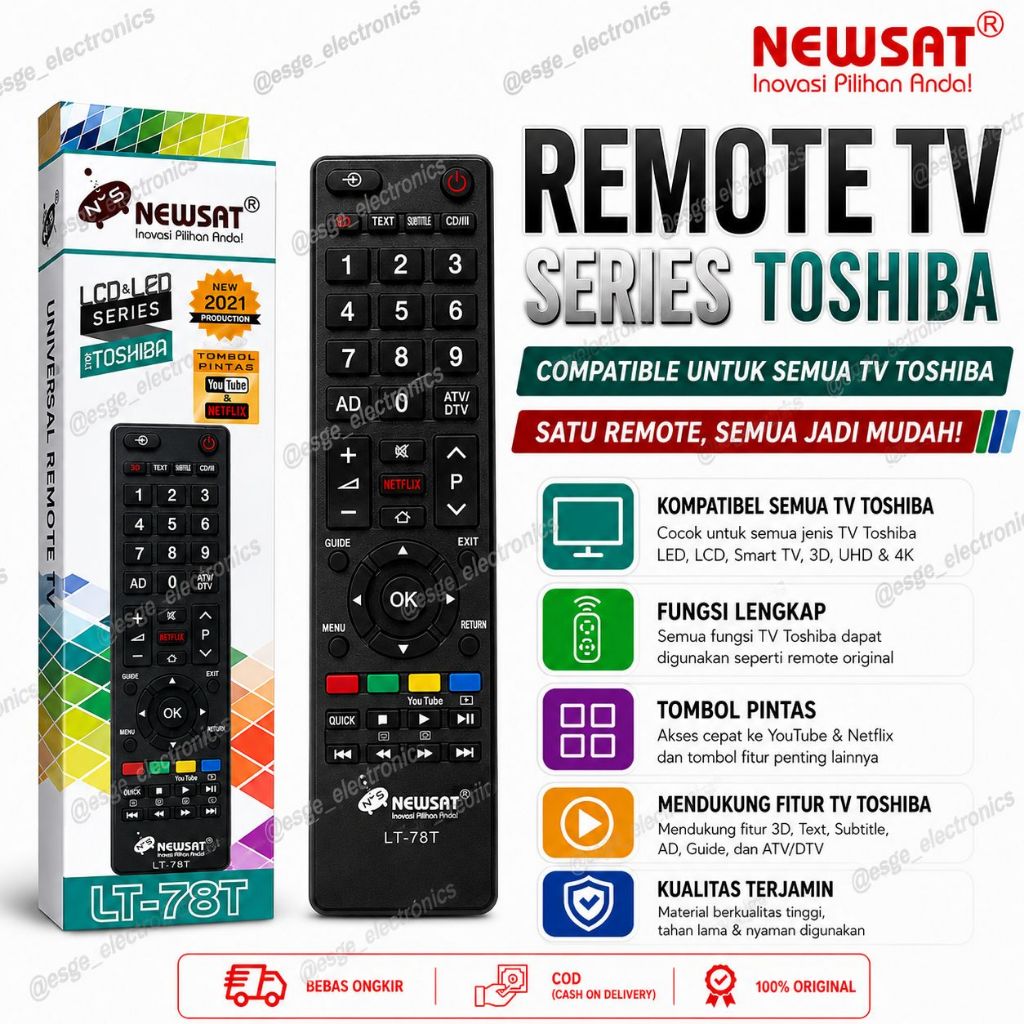 ORIGINAL REMOTE TV TOSHIBA REMOT TV LED TOSHIBA REMOTE TV LCD TOSHIBA NEWSAT LT-78T